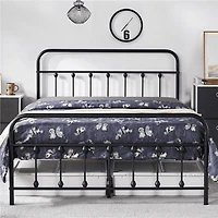 Fullfurnique Metal Platform Bed with High Headboard and Footboard, Queen, Black