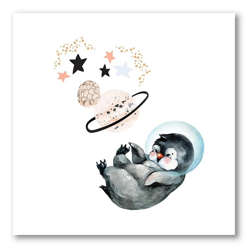 Designart Little Penguin With Stars and Planets I Canvas Wall Art