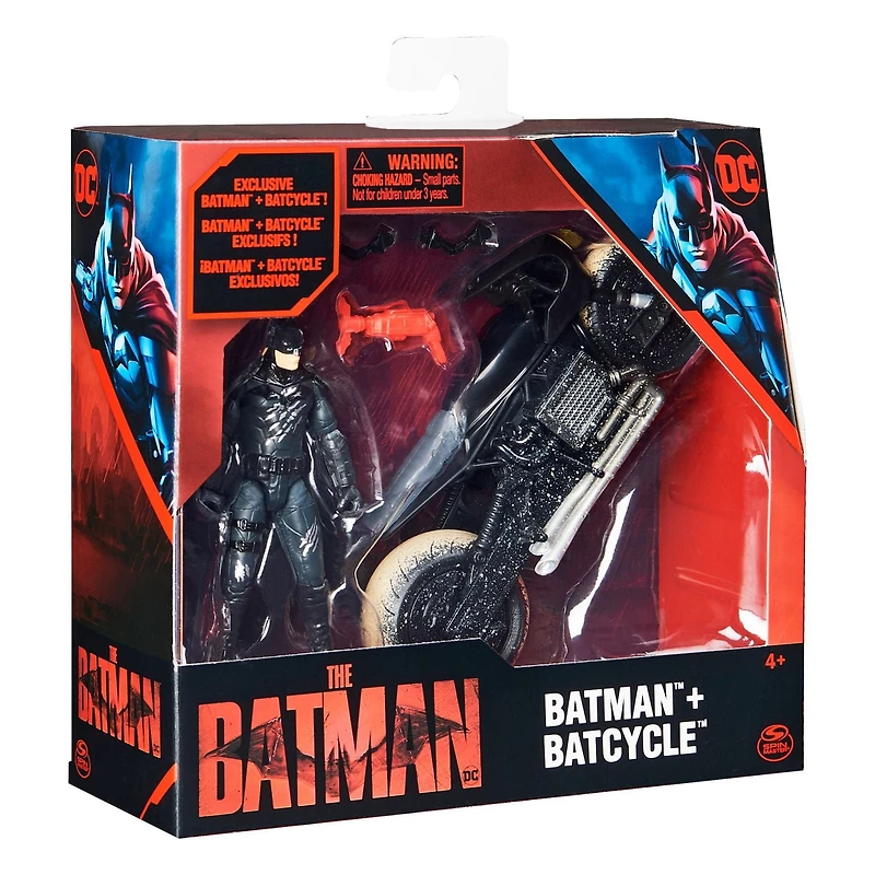 DC Comics, Batman Batcycle Pack, Exclusive 4” Batman Figure, Batcycle Vehicle, 3 Accessories, The Batman Movie Collectible, Kids Toys for Boys and Girls Ages 4 and up