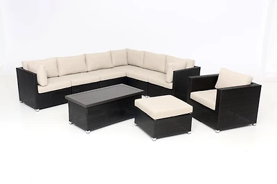 Innesbrook Collection Ensemble de conversation de patio en aluminium 9 pièces avec coussins beige