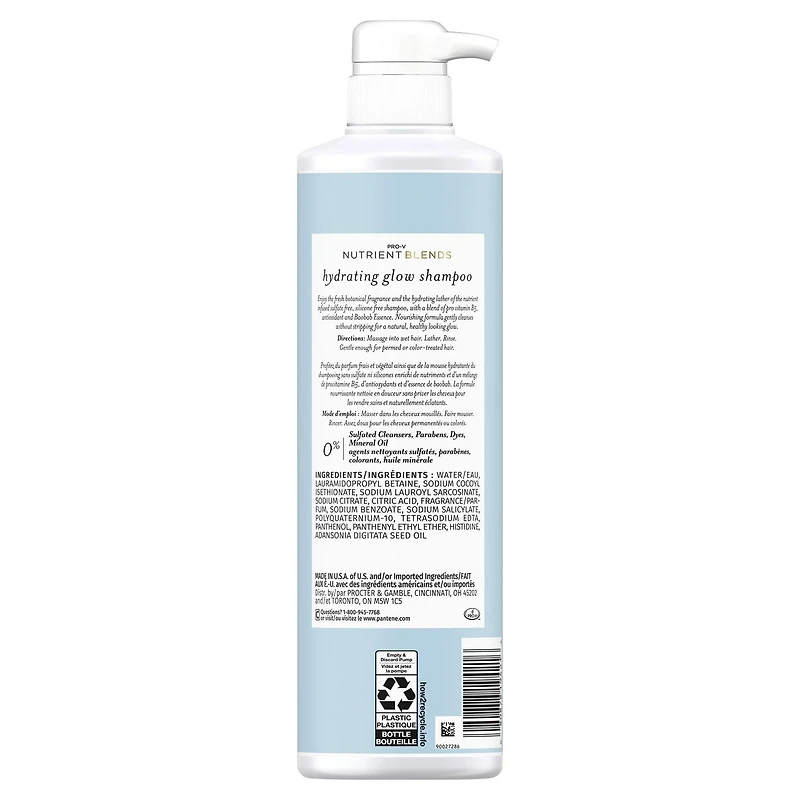 Shampooing Pantene Nutrient Blends Éclat hydratant Baobab + hyaluronique sans sulfate 440 mL