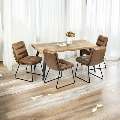 Ensemble de salle à manger Homy Casa 5 pièces de 160 cm (63 pouces), table en faux bois à bords naturels, chaises d'appoint rembourrées en similicuir