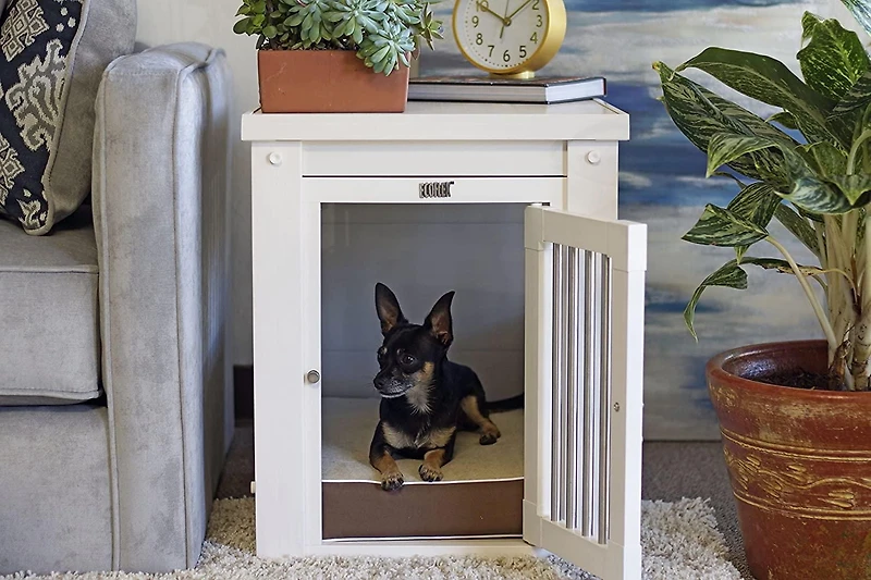 New Age Pet - Cage à chien intérieure Innplace moyenne avec tiges en acier inoxydable blanches