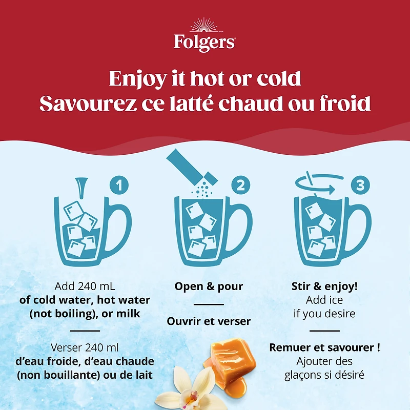 Folgers Hot Or Iced Caramel Drizzle Instant Latte 4 Sachets 120g, 4 x 30g Sachets (Total 120g)