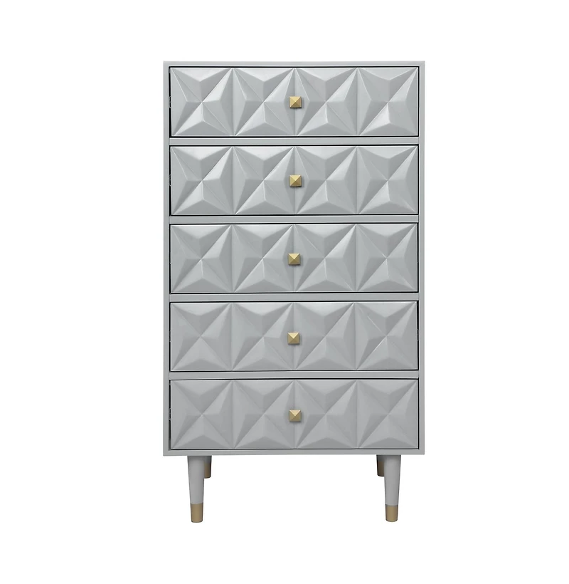 Geometric Five Drawer Chest, Grey