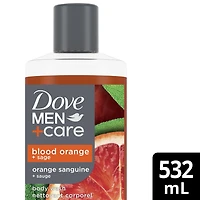 Gel douche pour réparer la peau sèche sous la douche, Dove Men+Care  Orange sanguine + Sauge avec des nettoyants et des hydratants à base de plante 532 ml Nettoyant Corporel