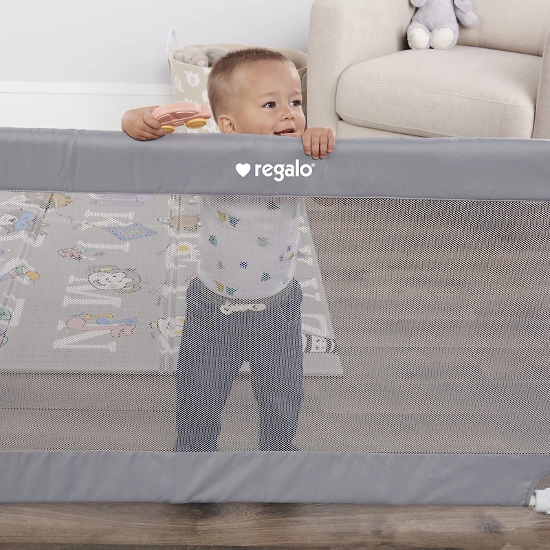 Regalo Barrière de Sécurité Bébé et Animaux Extensible 50" – Barrière Gris à Fixation Sans Perçage pour Portes ou Couloirs, Convient pour Ouvertures de 27,5 à 50 po