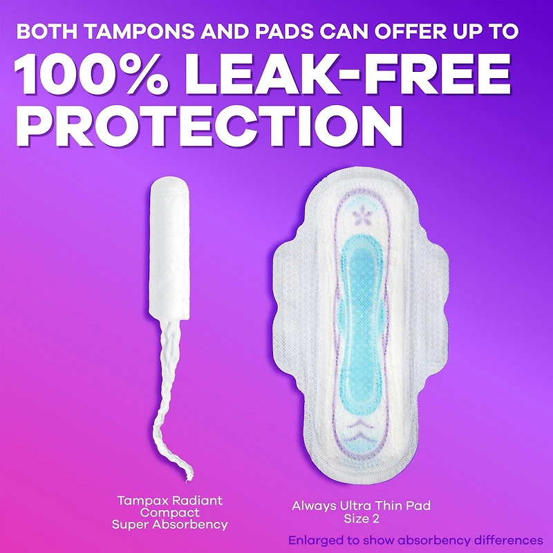 Tampax Compact Radiant Tampons, with LeakGuard Braid & Extendable Applicator, Super Absorbency, Unscented