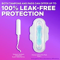 Tampax Compact Radiant Tampons, with LeakGuard Braid & Extendable Applicator, Super Absorbency, Unscented