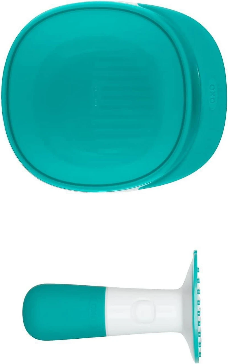 OXO Tot - Portable Food Masher - Compact and Efficient - Mashes Fruits and Veggies for Fresh Baby Food - Steep Bowl Walls - Easy to Clean - Perfect for On-the-Go - Teal - 61130700