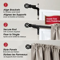 Smart Rods Easy Install Adjustable Cafe Window Rod, No Measuring, with Decorative Finials, Adjusts 48 to 120 Inches