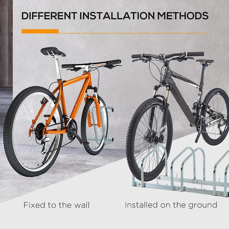 HOMCOM 3-Bike Bicycle Floor Parking Rack Cycling Storage Stand Silver