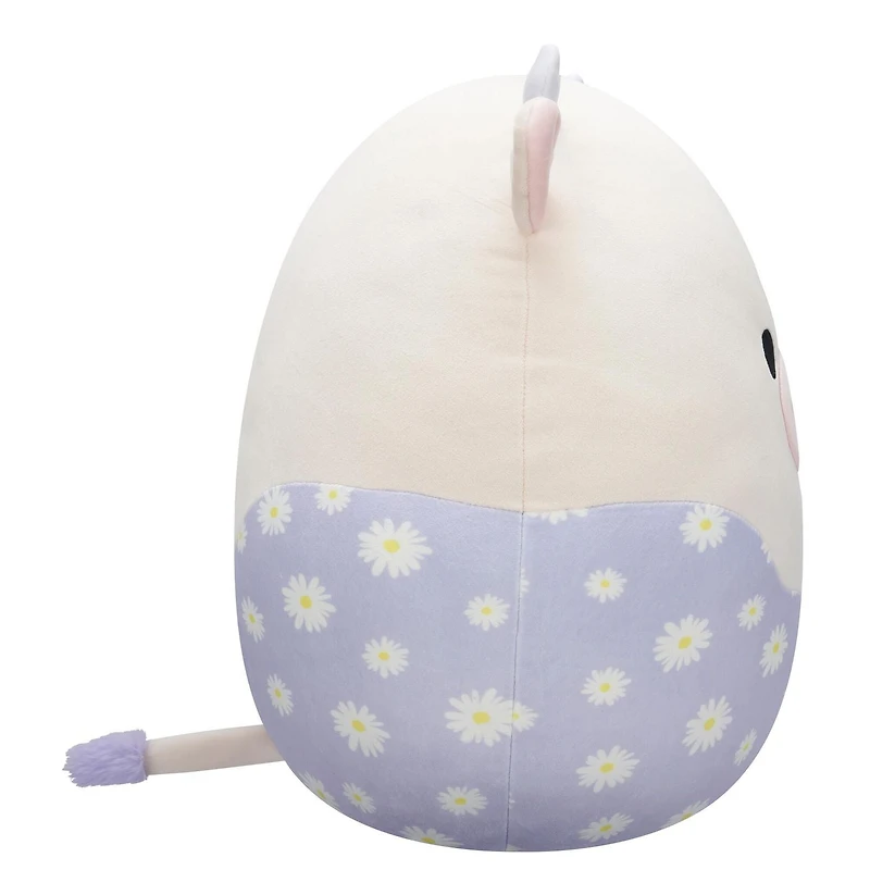 Peluche Squishmallows de Pâques 16" - Vache crème et lavande avec motif floral
