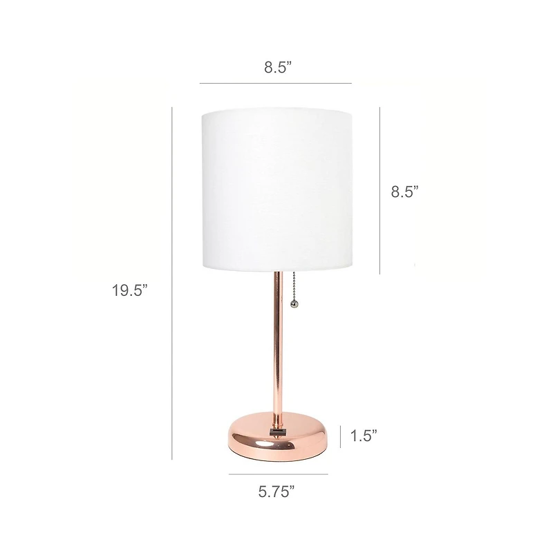 LimeLights Stick Lamp with USB charging port and Fabric Shade 2 Pack Set
