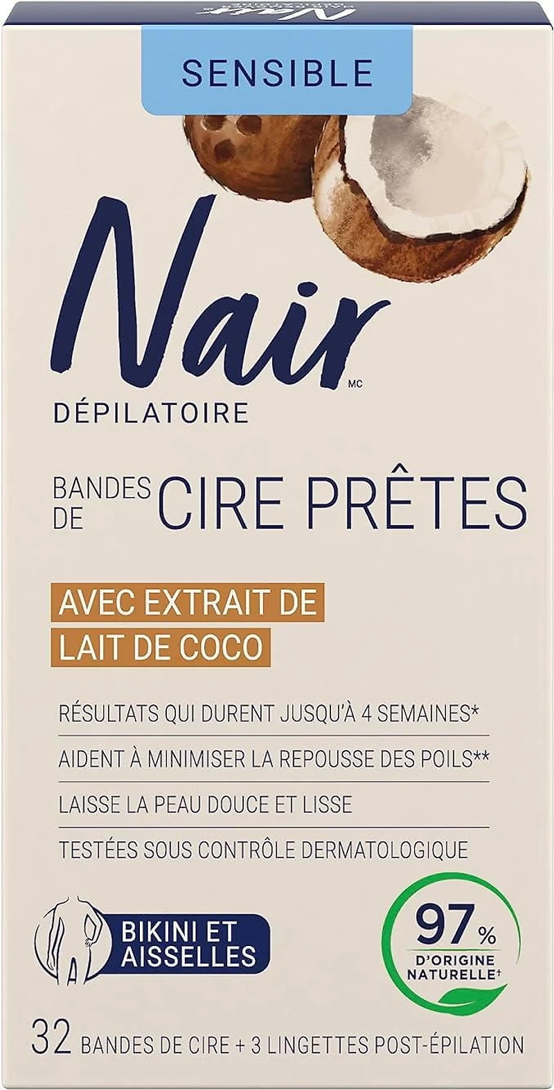 Bandes de cire prêtes Nair pour le Bikini et les aisselles 32 bandes + 3 lingettes