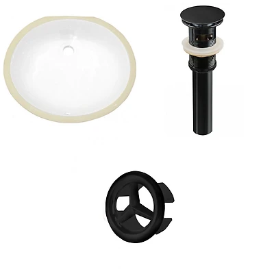 19.5-in. W CUPC Oval Bathroom Undermount Sink Set In White - Black Hardware