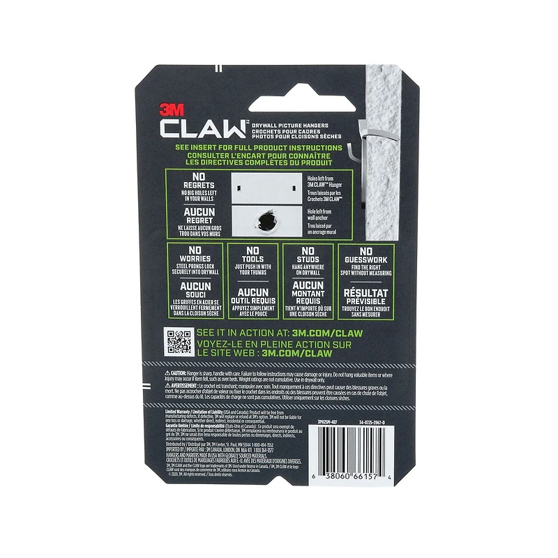 Crochet pour cadres pour cloisons sèches 3PH15M-5EF CLAW 3M(MC) avec outil de marquage temporaire, supporte 25 lb, 5 crochets