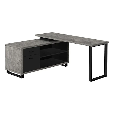 Monarch Specialties Bureau, Bureau À Domicile, Coin, Tiroirs De Rangement, 72"l, Forme De L, Travail, Ordinateur Portable, Métal, Stratifié, Gris, Noir, Contemporain, Moderne