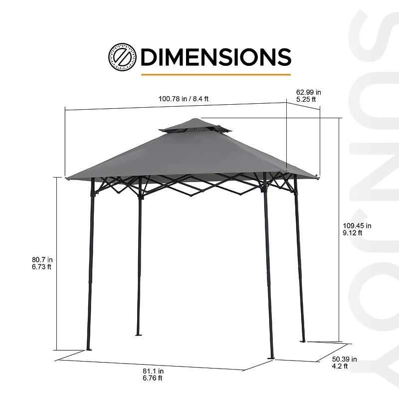 Sunjoy Gazebo Pour Barbecue 8 x 5 Pi, Gazebo Extérieur À Deux Niveaux, Hauteur Du Plafond Réglable, Pour Barbecue, Pique-Niques, Événements En Plein Air, Gris