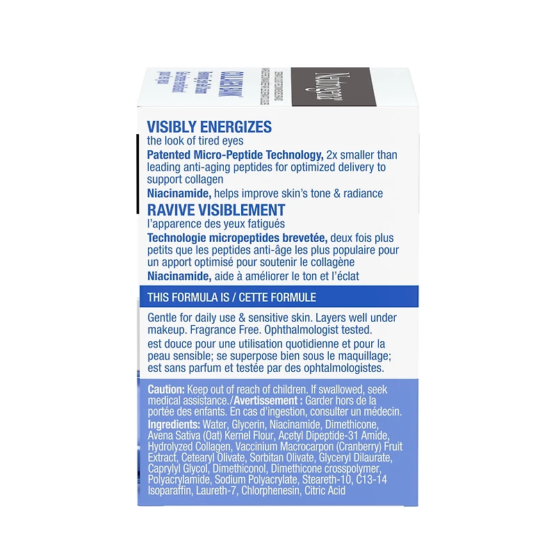 Gel-crème régénérant pour les yeux Neutrogena Collagen Bank, hydratant non parfumé pour la zone sous les yeux qui aide à préserver le collagène, améliore visiblement les cernes et les poches, niacinam