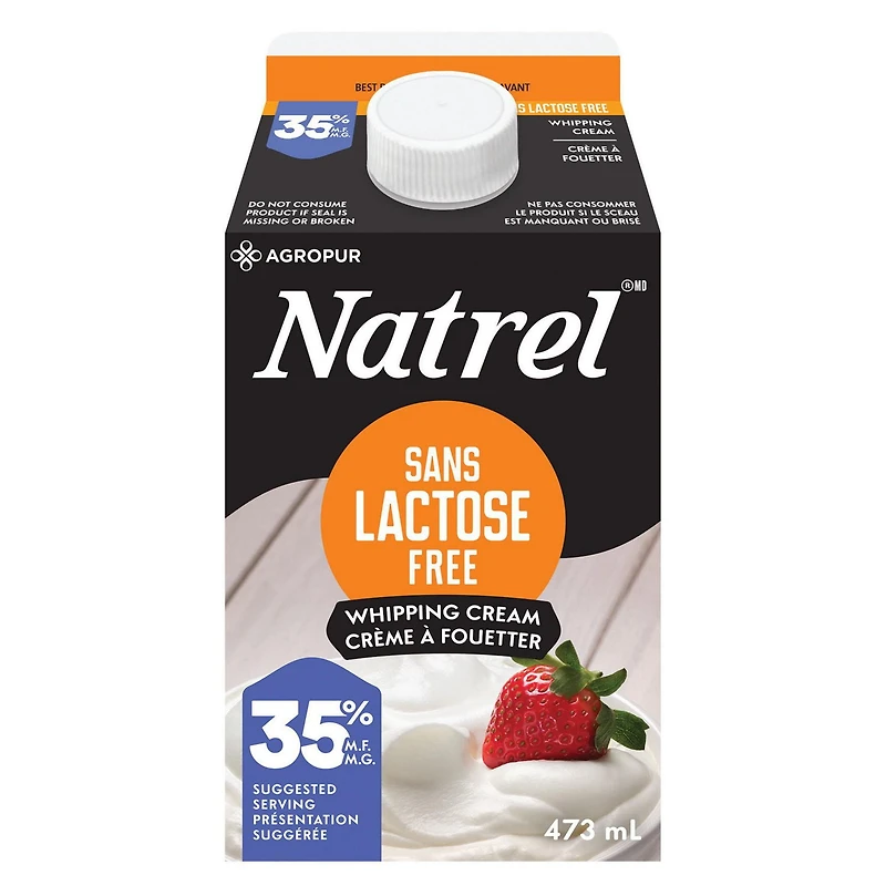 Crème à fouetter sans lactose 35 % Natrel 473 ML