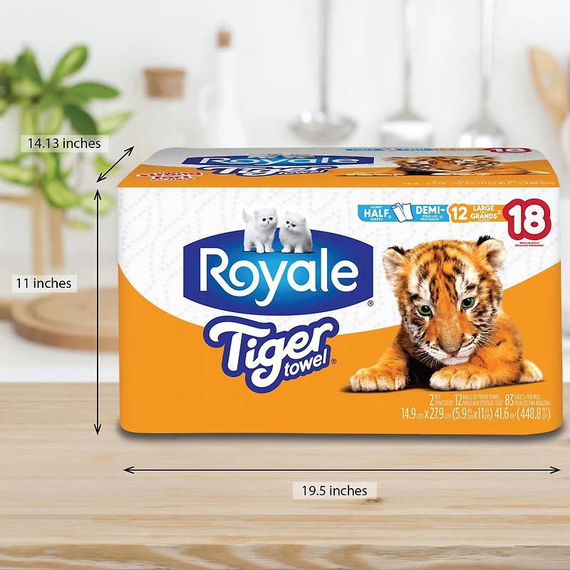 Royale Tiger Strong Paper Towel, 12 Large Rolls Equal 18 Regular Rolls