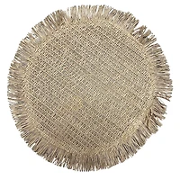 Woven Round Placemat With Fringes Beige 15 X 15 - Set of 12