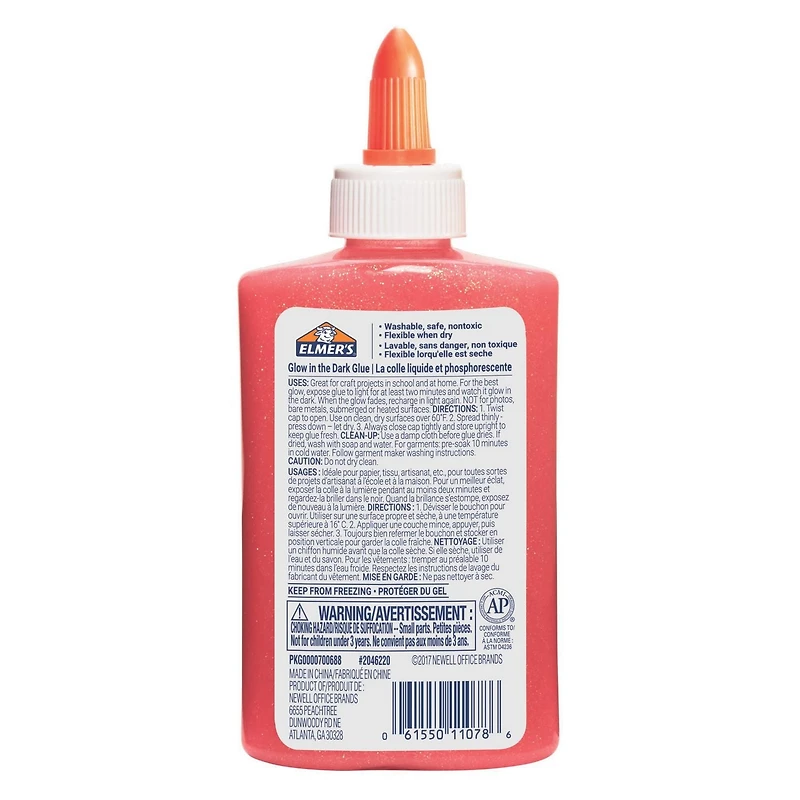 Elmer’s Glow-in-the-Dark Liquid Glue, Washable, Pink