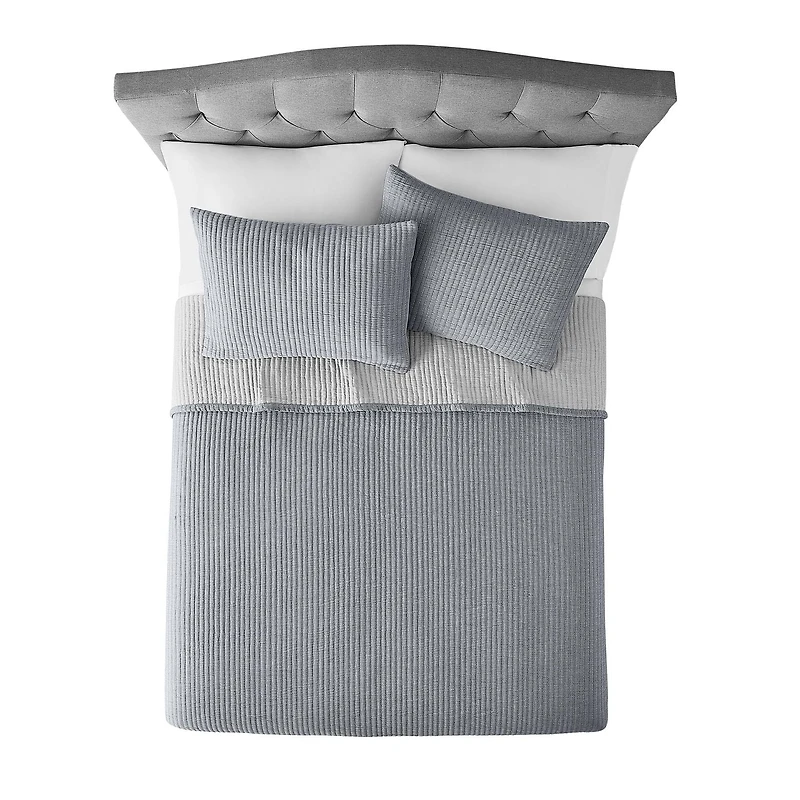 Couette matelassée Mainstays Garment Wash pour adulte, gris, lit double queen size, 1 pièce