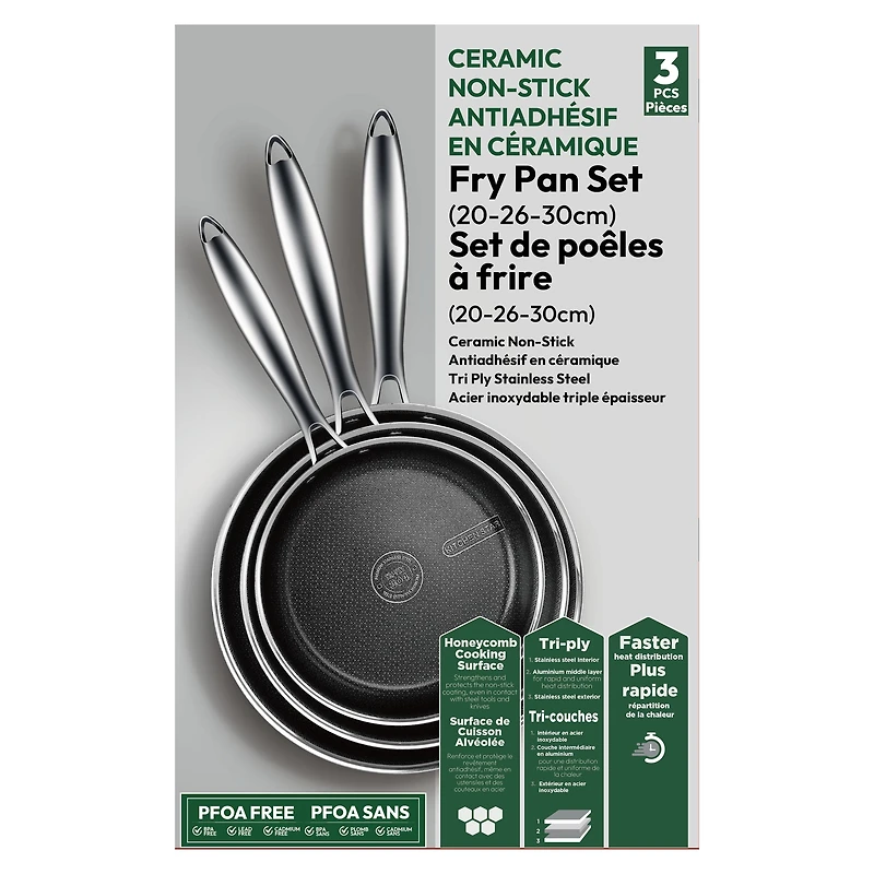 Kitchen Star Cladtec Series Fry Pan, 3 Piece Set, 20-26-30 cm