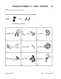 Activités reproductibles en français pour la classe de FLS sur trousse de verbes sur No4