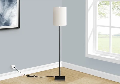 Monarch Specialties  Luminaire, 62"h, Lampadaire, Métal Noir, Abat-jour Ivoire / Crème, Contemporain