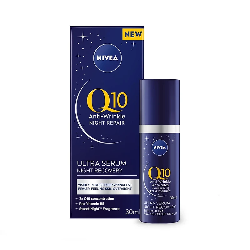 NIVEA Q10 Anti-Wrinkle Night Repair Ultra Serum Night Recovery | Anti-wrinkle night serum with pro-vitamin B5, 30 mL