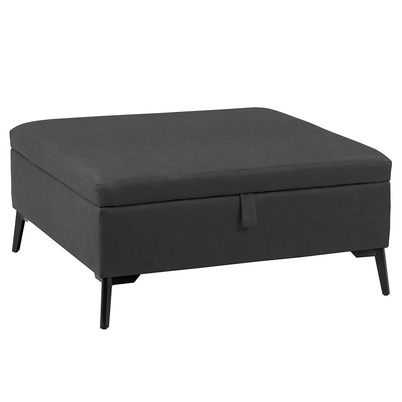 Pouf de rangement carré rembourré noir CorLiving Linden avec pieds en métal