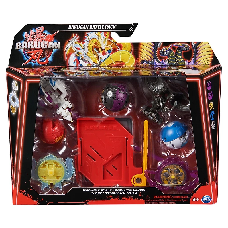 Bakugan Battle 5-Pack, Special Attack Smoke, Nillious, Mantid, Hammerhead, Pen-G; Customizable, Spinning Action Figures, Kids Toys for Boys and Girls 6 and up