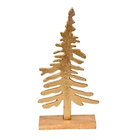 Sapin de Noël en aluminium coulé avec base en bois, décoration de table, doré, 12,5 pouces, par Holiday Time