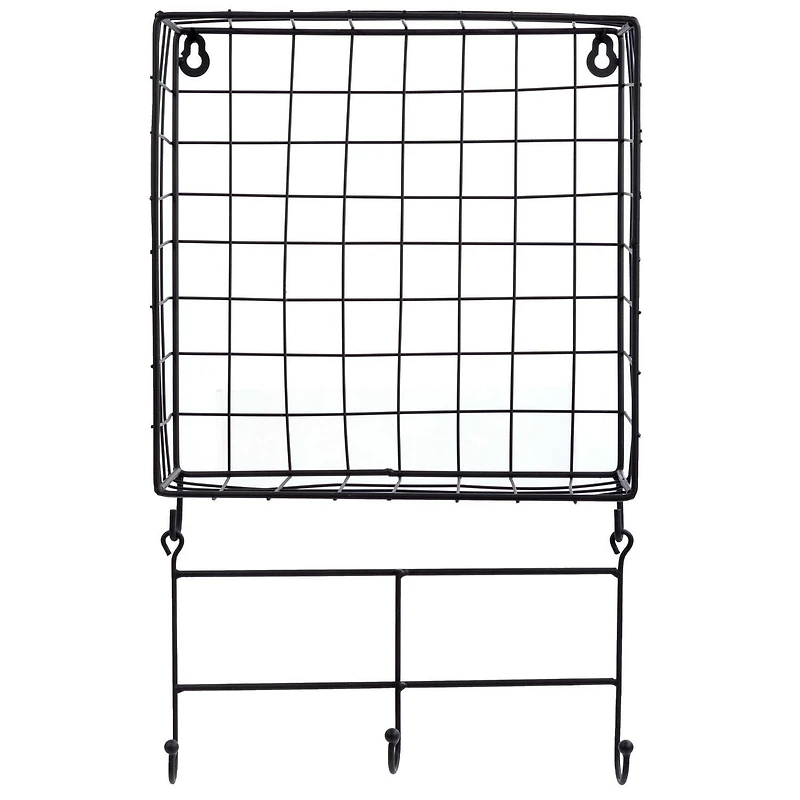 Truu Design, Grid Floating Wall Shelves with Hooks, Set of 2