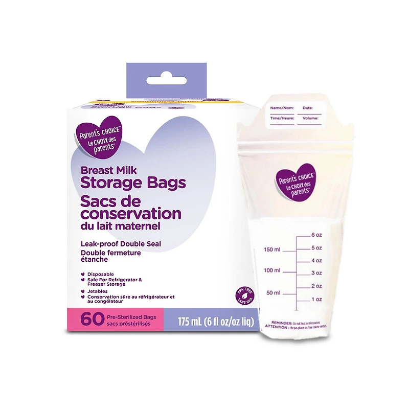 Parent's Choice Breast Milk Storage Bags, Pack of 60, 175 mL