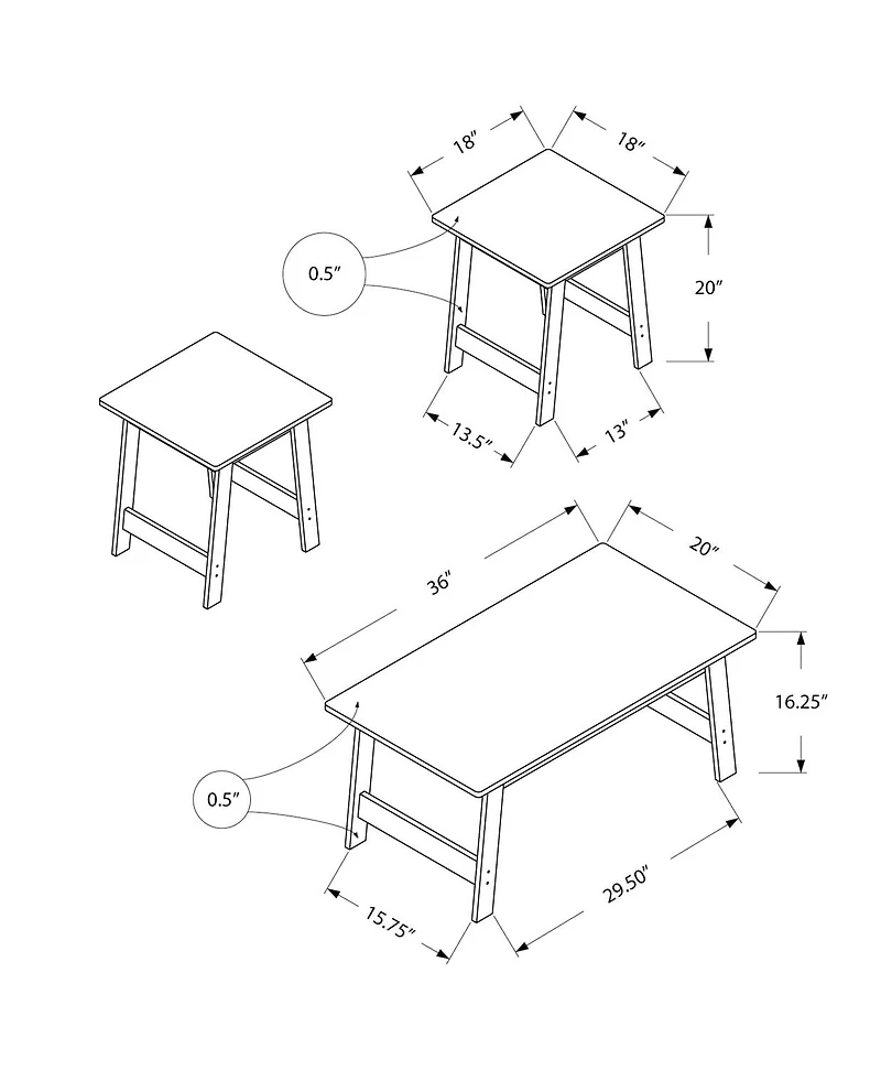Monarch Specialties Ensemble De Table, Ensemble 3pcs, Café, Bout, Côté, Accent, Salon, Stratifié, Gris, Transitionnel