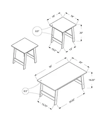 Monarch Specialties Ensemble De Table, Ensemble 3pcs, Café, Bout, Côté, Accent, Salon, Stratifié, Gris, Transitionnel
