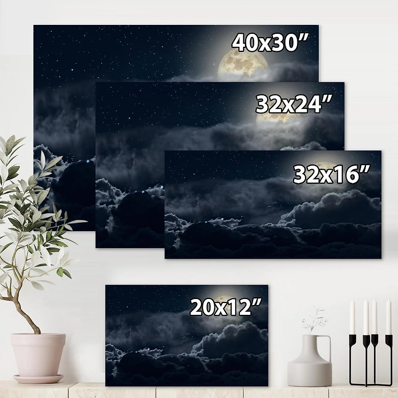 Designart Cloudy Full Moon Night Canvas Wall Art