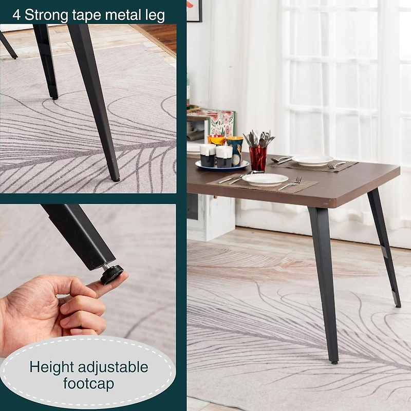 Homy Casa Modern 5-Piece Rectangular Fuax Walnut Dining Table Set with Padded Chairs, Grey Fabric