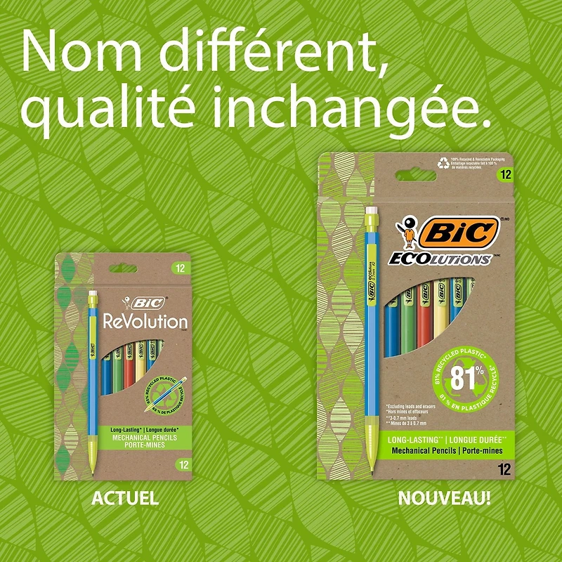 BIC Ecolutions porte-mine rétractable HB, plastique recyclé à 81 %, pointe moyenne (0,7 mm), emballage recyclé à 100 %, paquet de 12 Paquet de 12