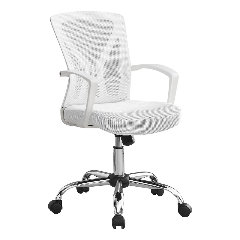 Monarch Specialties Office Chair, Adjustable Height, Swivel, Ergonomic, Armrests, Computer Desk, Work, Metal, Fabric, White, Chrome, Contemporary, Modern