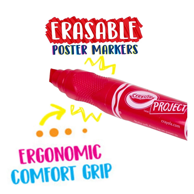 Crayola Project Erasable Poster Markers, 6 Count, Bold colours that you can erase