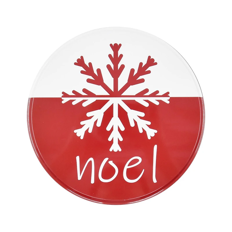 Boîte de rangement ronde en étain pour cadeaux de Noël, motif flocon de neige rouge, grande taille, 7,9 x 7,9 x 3,9 pouces, 1 pièce