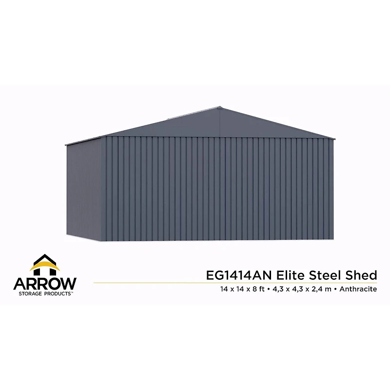 Abri de rangement en acier Arrow Elite, 14 x 14 pi, Anthracite