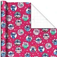Paquet de 3 rouleaux de papier cadeau aux motifs variés des fêtes, Stitch et Angel, avec lignes de découpage au verso