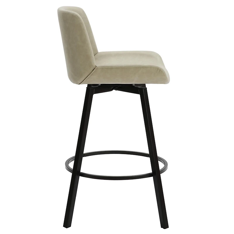 Tabouret de Comptoir, 26 po, avec Siège Pivotant, Jeu de 2, Moderne en Similicuir et Métal - Ivoire d'Époque et Noir