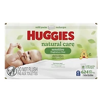 Baby Wipes, Huggies Natural Care Sensitive, UNSCENTED, 3 Refill Packs, 624 Wipes, 624 Wipes Total